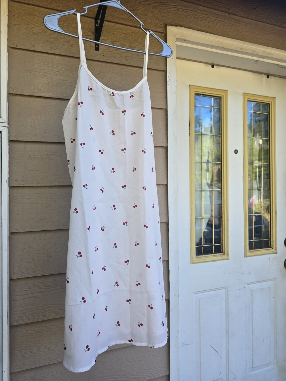 Women's White Cherry Print Slip Dress - XL